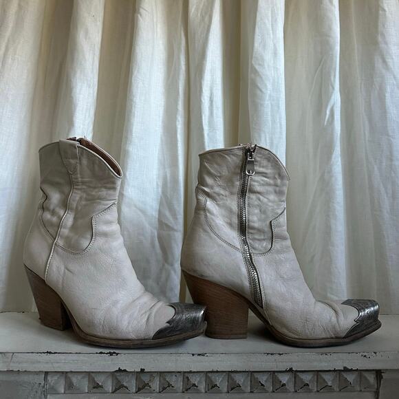 Free People Brayden Western Boots  Leather Pewter Tip Ivory Bone sz 39, Italy - Picture 7 of 13